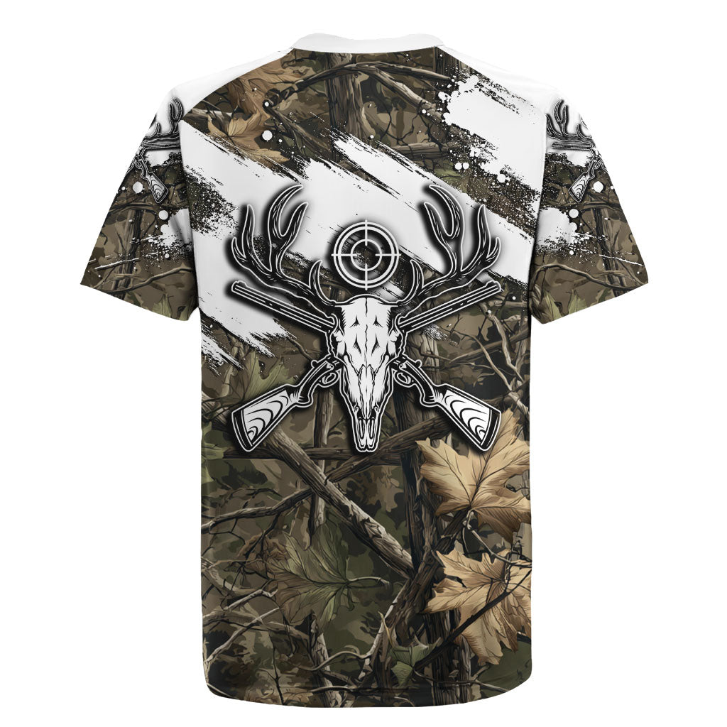 Deer Skull Hunting Rugby Jersey Camo Forest Grunge Buck Skull Crossed Rifles Target