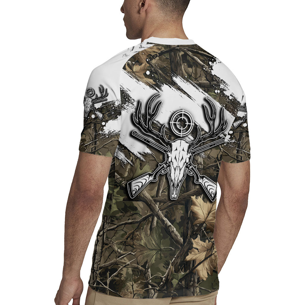 Deer Skull Hunting Rugby Jersey Camo Forest Grunge Buck Skull Crossed Rifles Target