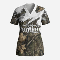 Deer Skull Hunting Scrub Top Camo Forest Grunge Buck Skull Crossed Rifles Target