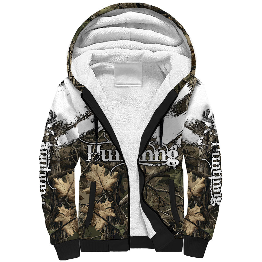 Deer Skull Hunting Sherpa Hoodie Camo Forest Grunge Buck Skull Crossed Rifles Target