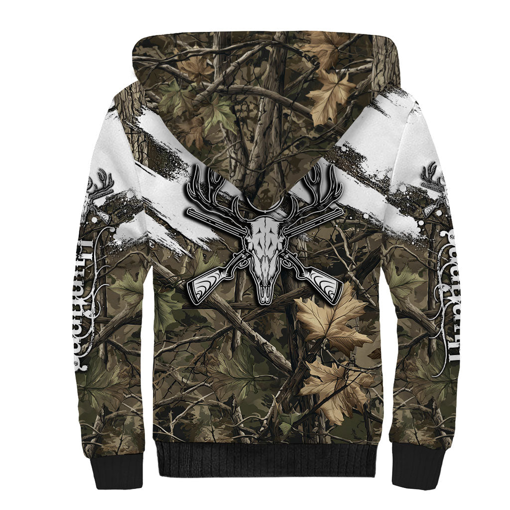 Deer Skull Hunting Sherpa Hoodie Camo Forest Grunge Buck Skull Crossed Rifles Target