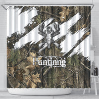 Deer Skull Hunting Shower Curtain Camo Forest Grunge Buck Skull Crossed Rifles Target