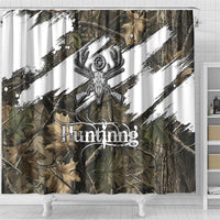 Deer Skull Hunting Shower Curtain Camo Forest Grunge Buck Skull Crossed Rifles Target