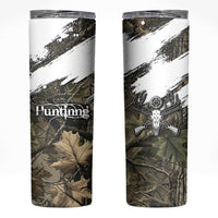 Deer Skull Hunting Skinny Tumbler Camo Forest Grunge Buck Skull Crossed Rifles Target
