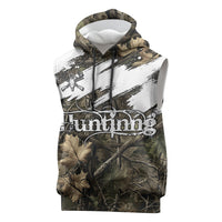 Deer Skull Hunting Sleeveless Hoodie Camo Forest Grunge Buck Skull Crossed Rifles Target