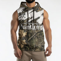 Deer Skull Hunting Sleeveless Hoodie Camo Forest Grunge Buck Skull Crossed Rifles Target