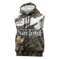 Deer Skull Hunting Sleeveless Zip Hoodie Camo Forest Grunge Buck Skull Crossed Rifles Target