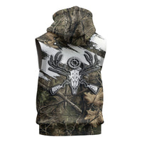 Deer Skull Hunting Sleeveless Zip Hoodie Camo Forest Grunge Buck Skull Crossed Rifles Target