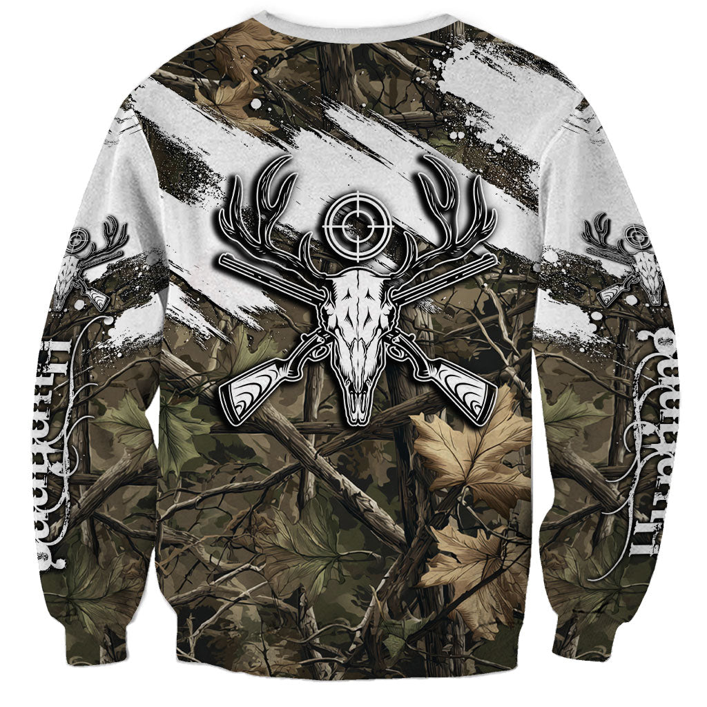 Deer Skull Hunting Sweatshirt Camo Forest Grunge Buck Skull Crossed Rifles Target