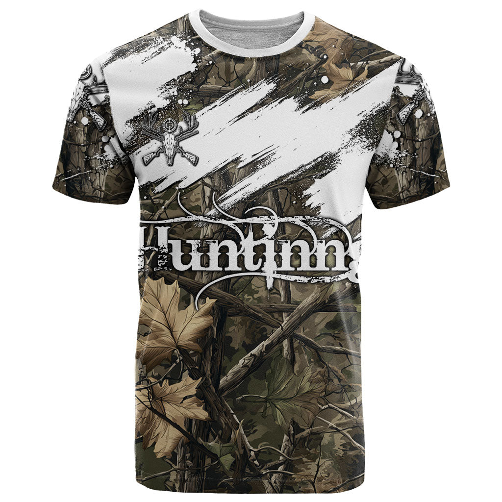 Deer Skull Hunting T Shirt Camo Forest Grunge Buck Skull Crossed Rifles Target