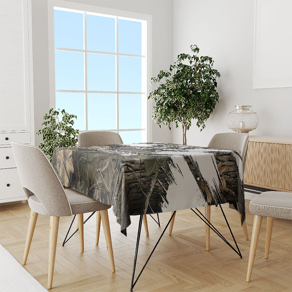 Deer Skull Hunting Tablecloth Camo Forest Grunge Buck Skull Crossed Rifles Target