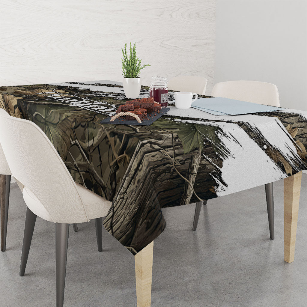 Deer Skull Hunting Tablecloth Camo Forest Grunge Buck Skull Crossed Rifles Target