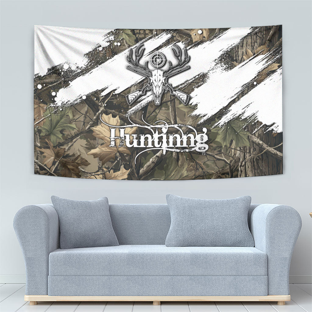 Deer Skull Hunting Tapestry Camo Forest Grunge Buck Skull Crossed Rifles Target