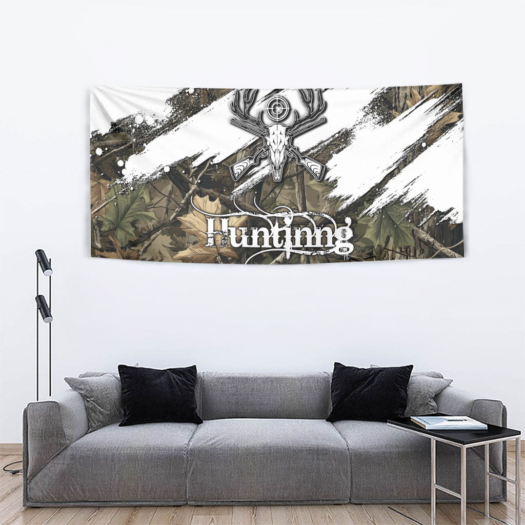Deer Skull Hunting Tapestry Camo Forest Grunge Buck Skull Crossed Rifles Target