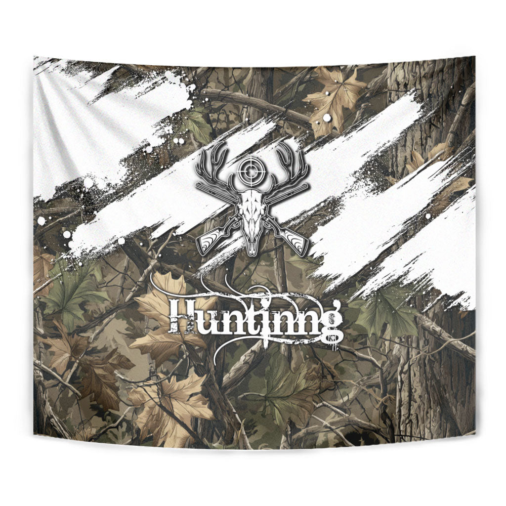 Deer Skull Hunting Tapestry Camo Forest Grunge Buck Skull Crossed Rifles Target
