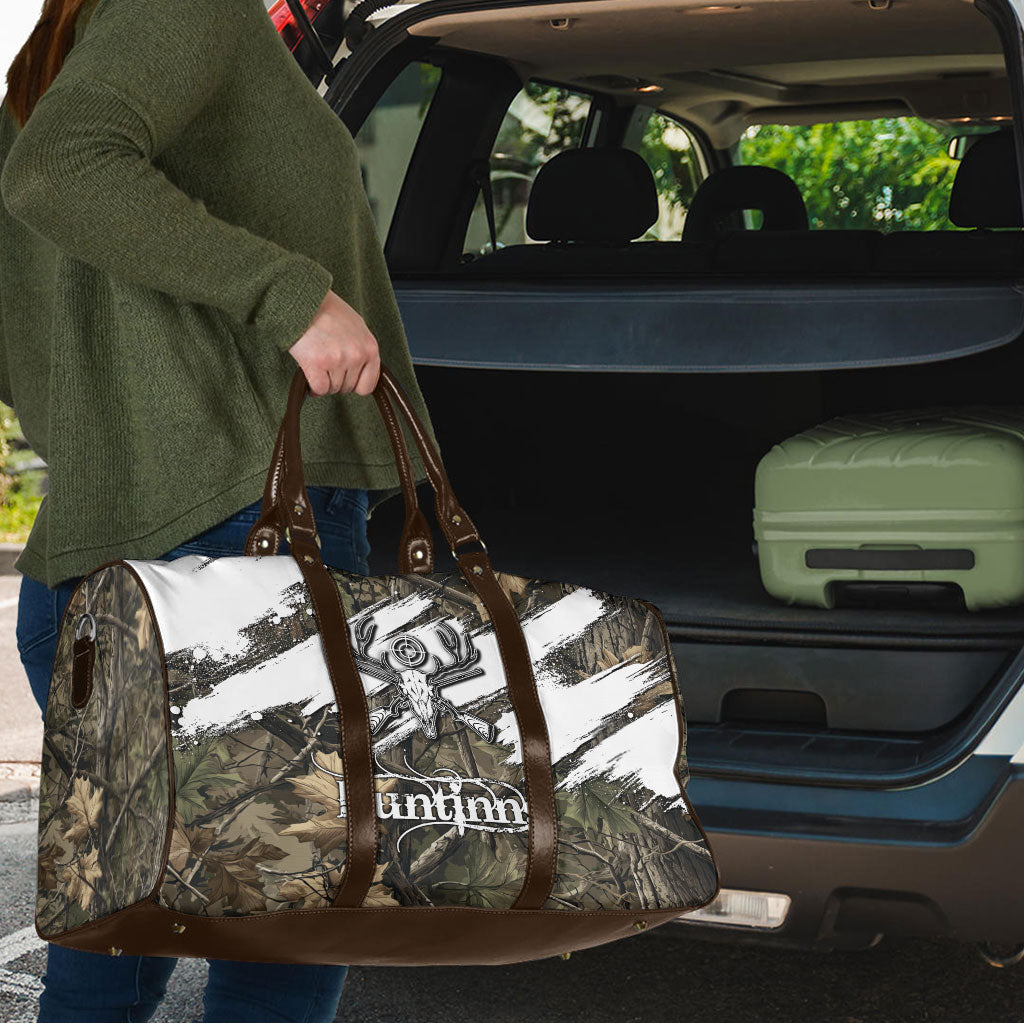 Deer Skull Hunting Travel Bag Camo Forest Grunge Buck Skull Crossed Rifles Target