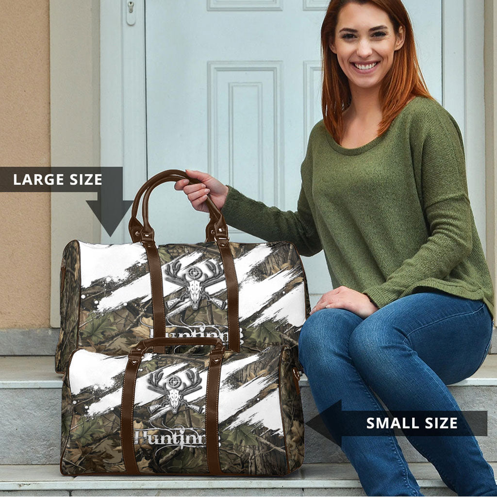 Deer Skull Hunting Travel Bag Camo Forest Grunge Buck Skull Crossed Rifles Target