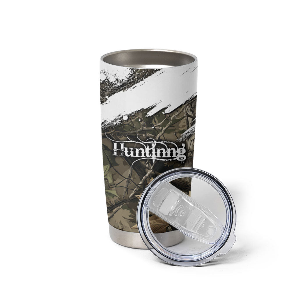 Deer Skull Hunting Tumbler Cup Camo Forest Grunge Buck Skull Crossed Rifles Target