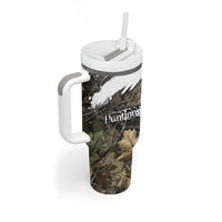 Deer Skull Hunting Tumbler With Handle Camo Forest Grunge Buck Skull Crossed Rifles Target