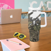 Deer Skull Hunting Tumbler With Handle Camo Forest Grunge Buck Skull Crossed Rifles Target