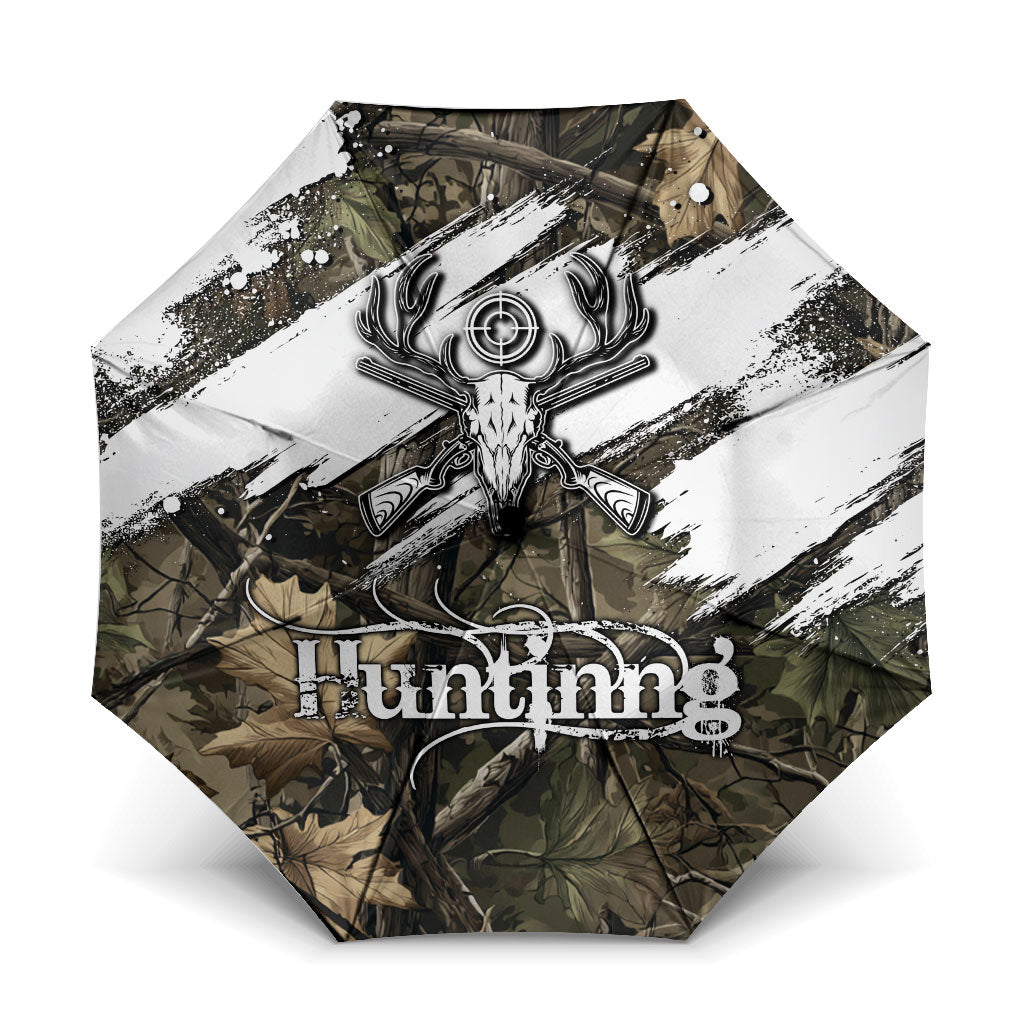 Deer Skull Hunting Umbrella Camo Forest Grunge Buck Skull Crossed Rifles Target