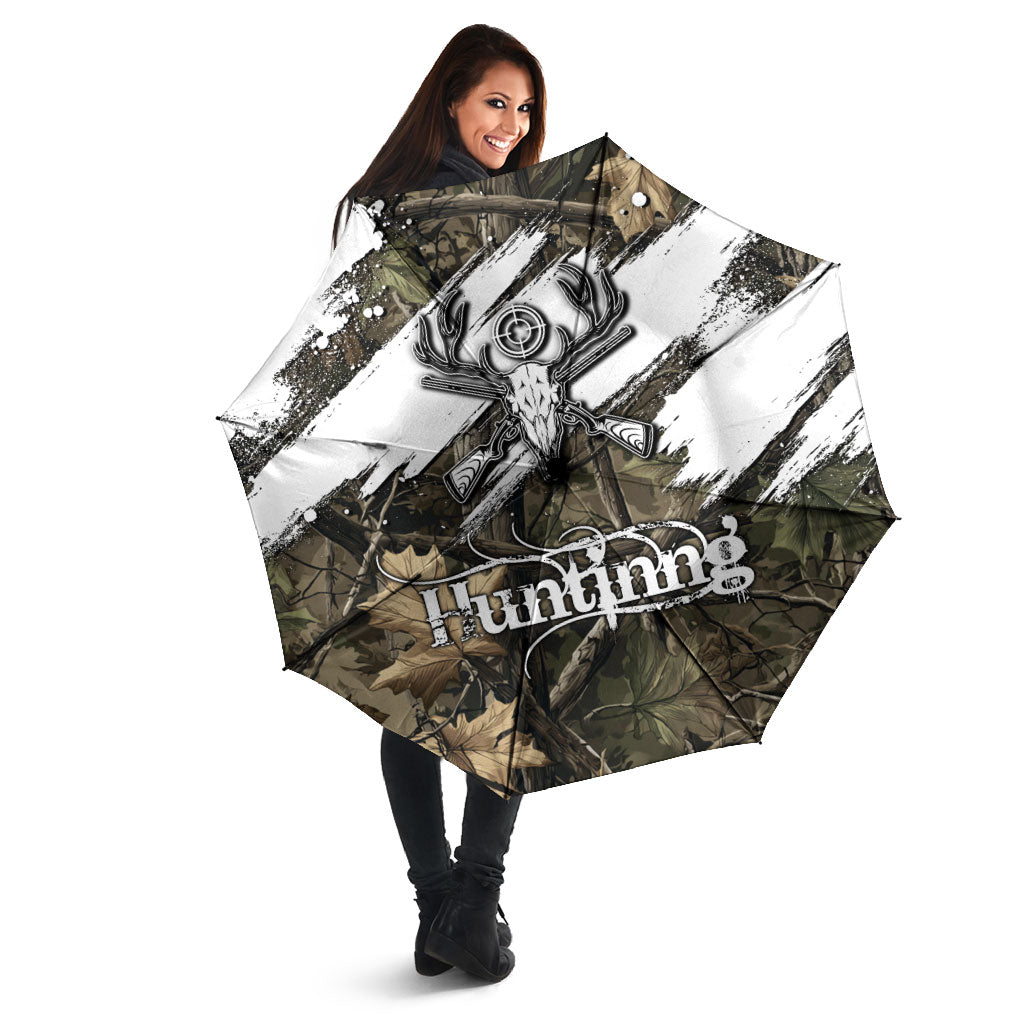 Deer Skull Hunting Umbrella Camo Forest Grunge Buck Skull Crossed Rifles Target