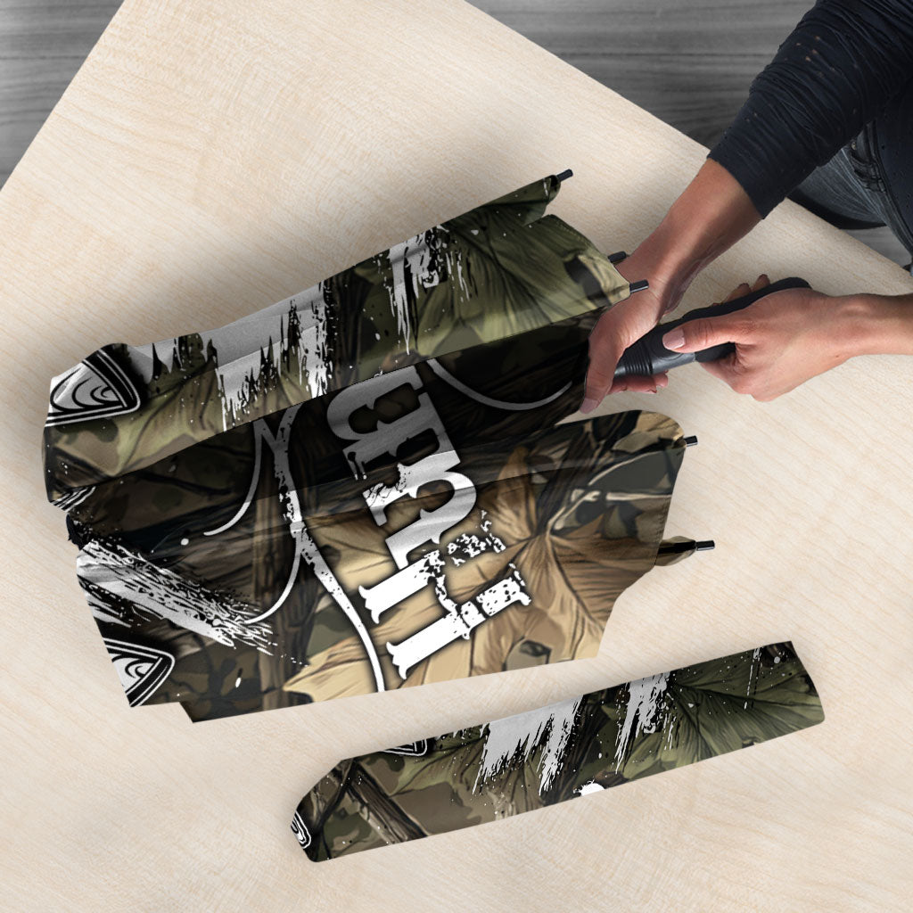 Deer Skull Hunting Umbrella Camo Forest Grunge Buck Skull Crossed Rifles Target