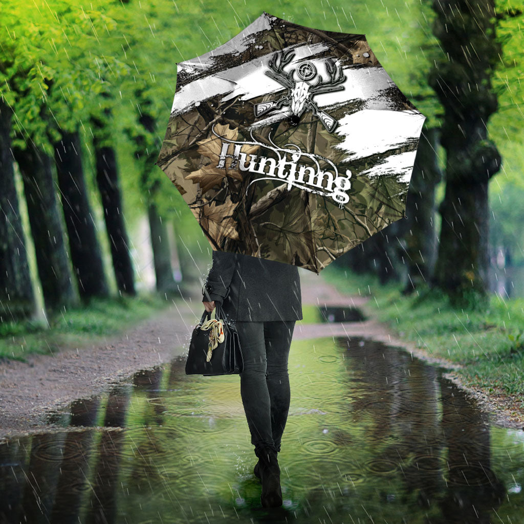 Deer Skull Hunting Umbrella Camo Forest Grunge Buck Skull Crossed Rifles Target