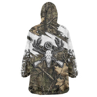 Deer Skull Hunting Wearable Blanket Hoodie Camo Forest Grunge Buck Skull Crossed Rifles Target