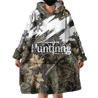 Deer Skull Hunting Wearable Blanket Hoodie Camo Forest Grunge Buck Skull Crossed Rifles Target