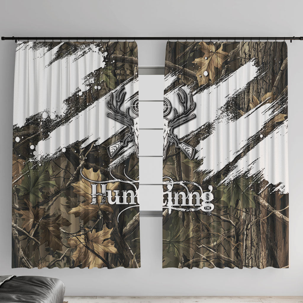 Deer Skull Hunting Window Curtain Camo Forest Grunge Buck Skull Crossed Rifles Target