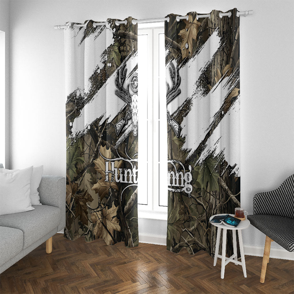 Deer Skull Hunting Window Curtain Camo Forest Grunge Buck Skull Crossed Rifles Target