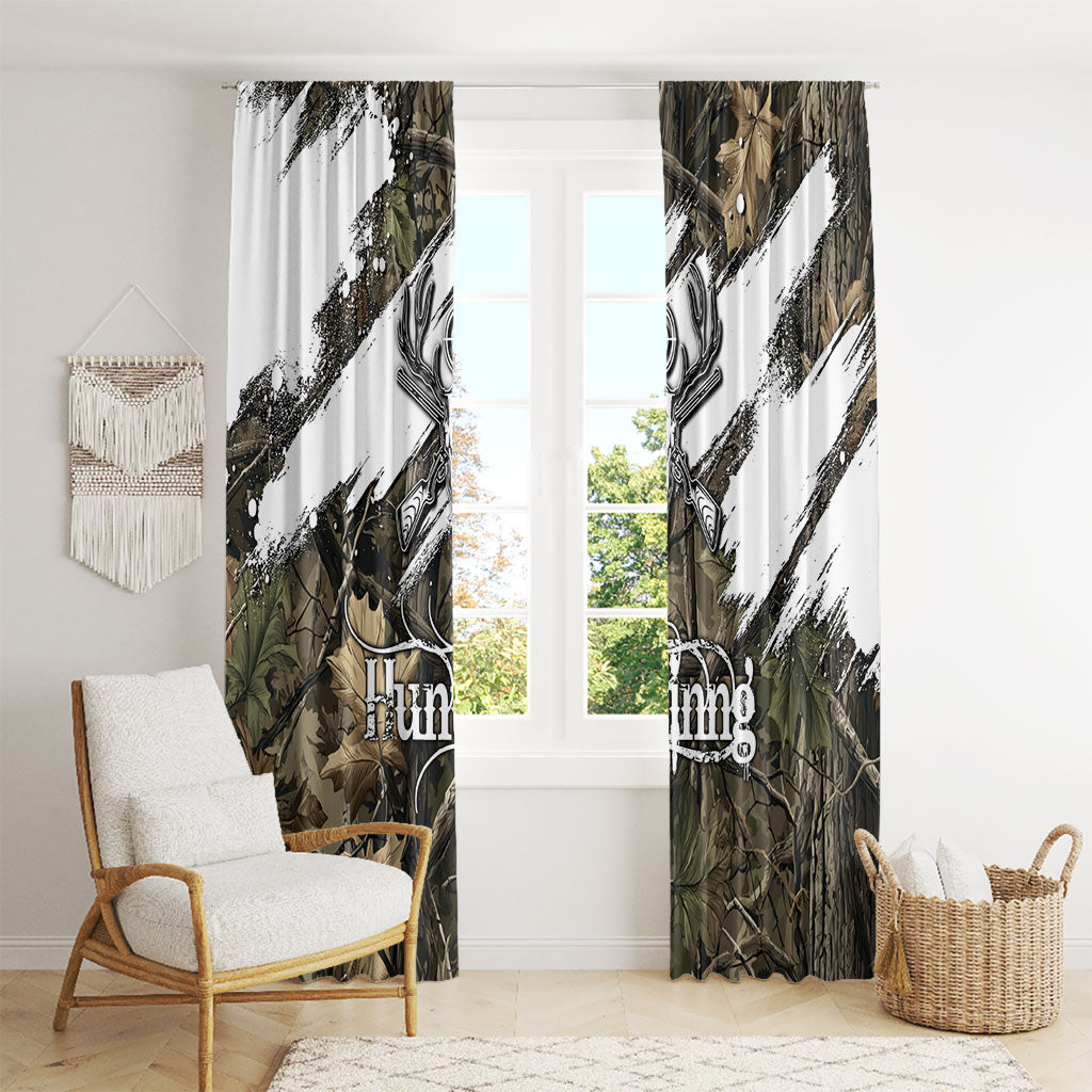 Deer Skull Hunting Window Curtain Camo Forest Grunge Buck Skull Crossed Rifles Target