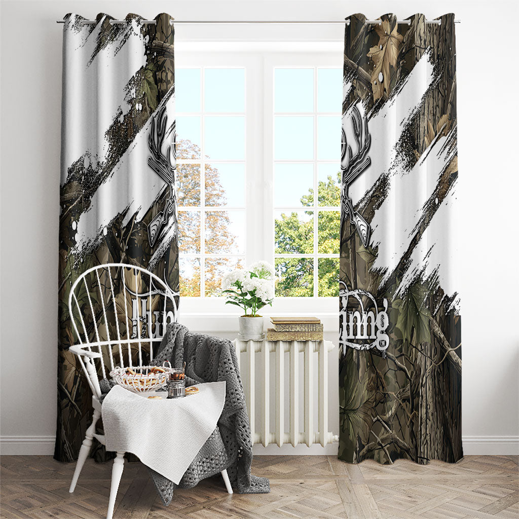 Deer Skull Hunting Window Curtain Camo Forest Grunge Buck Skull Crossed Rifles Target