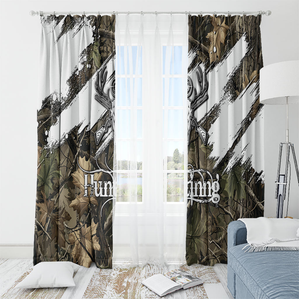 Deer Skull Hunting Window Curtain Camo Forest Grunge Buck Skull Crossed Rifles Target