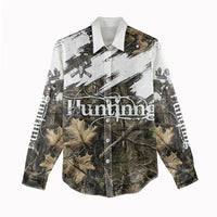 Deer Skull Hunting Women Casual Shirt Camo Forest Grunge Buck Skull Crossed Rifles Target