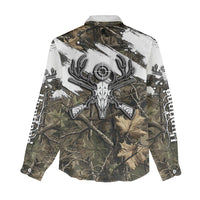 Deer Skull Hunting Women Casual Shirt Camo Forest Grunge Buck Skull Crossed Rifles Target