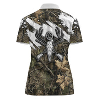 Deer Skull Hunting Women Polo Shirt Camo Forest Grunge Buck Skull Crossed Rifles Target