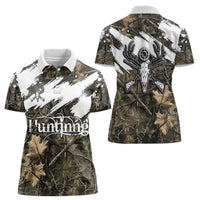 Deer Skull Hunting Women Polo Shirt Camo Forest Grunge Buck Skull Crossed Rifles Target