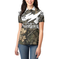 Deer Skull Hunting Women Polo Shirt Camo Forest Grunge Buck Skull Crossed Rifles Target