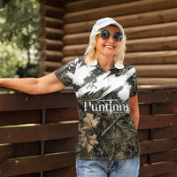 Deer Skull Hunting Women Polo Shirt Camo Forest Grunge Buck Skull Crossed Rifles Target