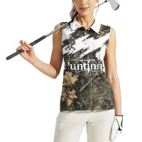 Deer Skull Hunting Women Sleeveless Polo Shirt Camo Forest Grunge Buck Skull Crossed Rifles Target