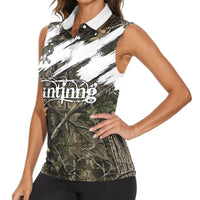 Deer Skull Hunting Women Sleeveless Polo Shirt Camo Forest Grunge Buck Skull Crossed Rifles Target