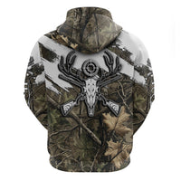 Deer Skull Hunting Zip Hoodie Camo Forest Grunge Buck Skull Crossed Rifles Target