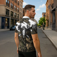 Deer Skull Hunting Zipper Polo Shirt Camo Forest Grunge Buck Skull Crossed Rifles Target