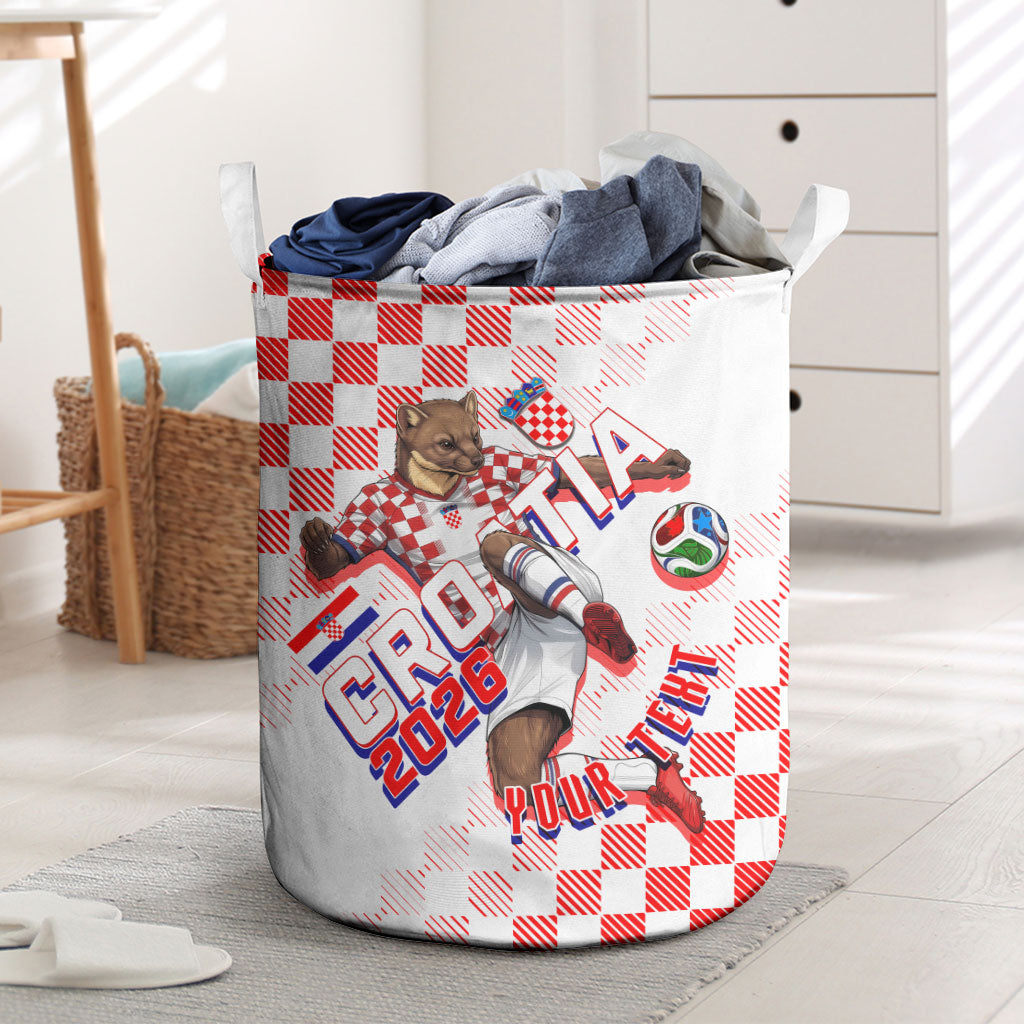 Personalized Croatia Soccer 2026 Laundry Basket Funa Zlatica Football Mascot - Sahovnica Croatian Checkerboard