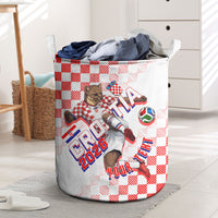 Personalized Croatia Soccer 2026 Laundry Basket Funa Zlatica Football Mascot - Sahovnica Croatian Checkerboard
