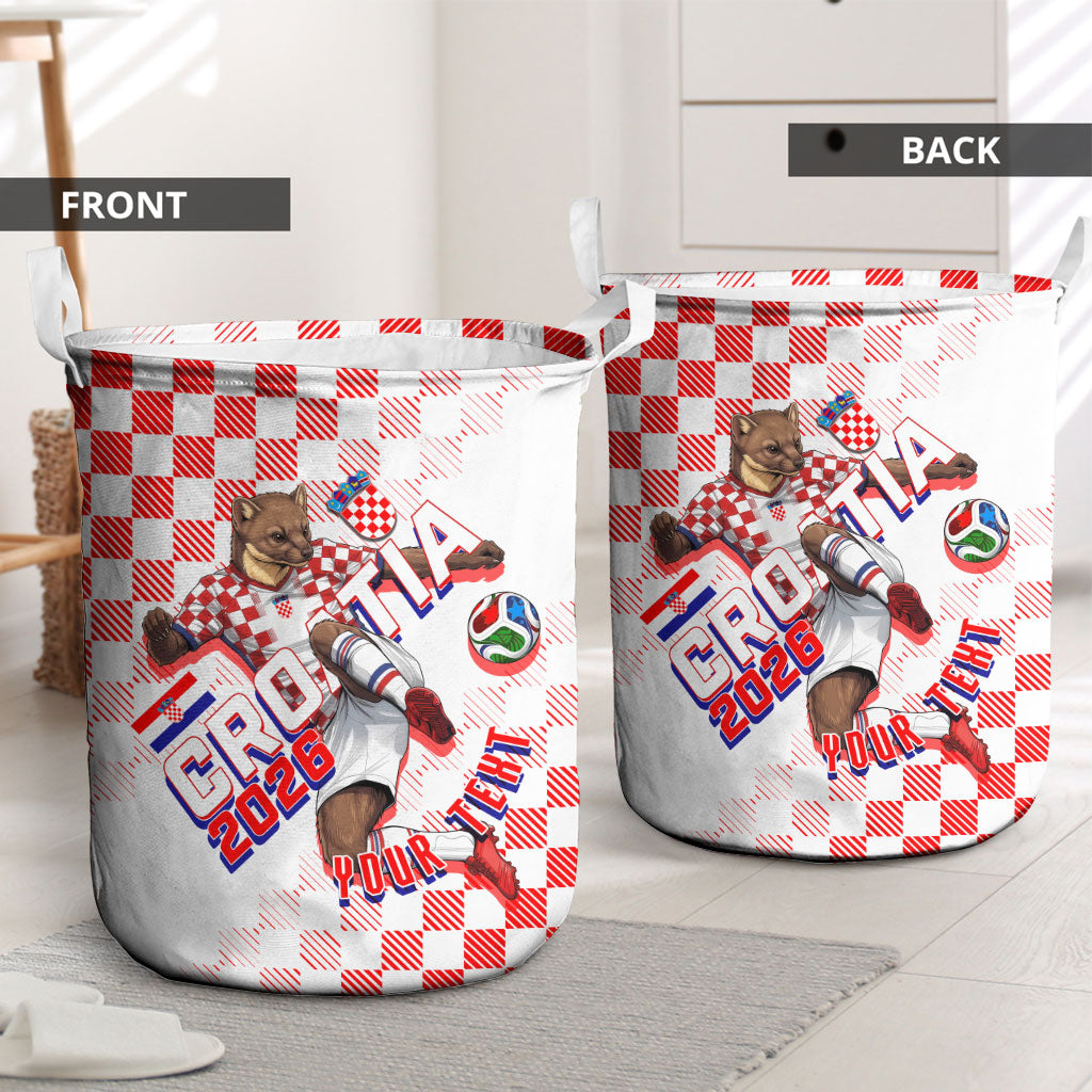 Personalized Croatia Soccer 2026 Laundry Basket Funa Zlatica Football Mascot - Sahovnica Croatian Checkerboard