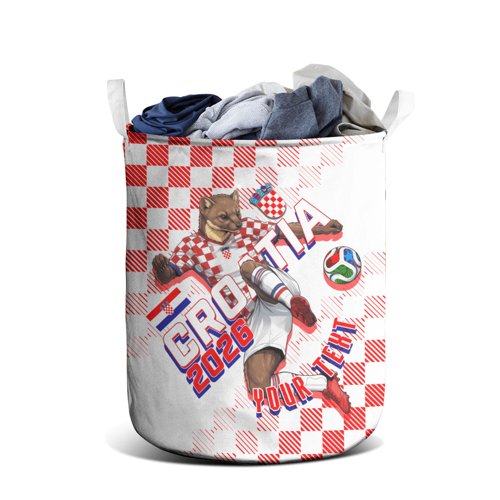 Personalized Croatia Soccer 2026 Laundry Basket Funa Zlatica Football Mascot - Sahovnica Croatian Checkerboard