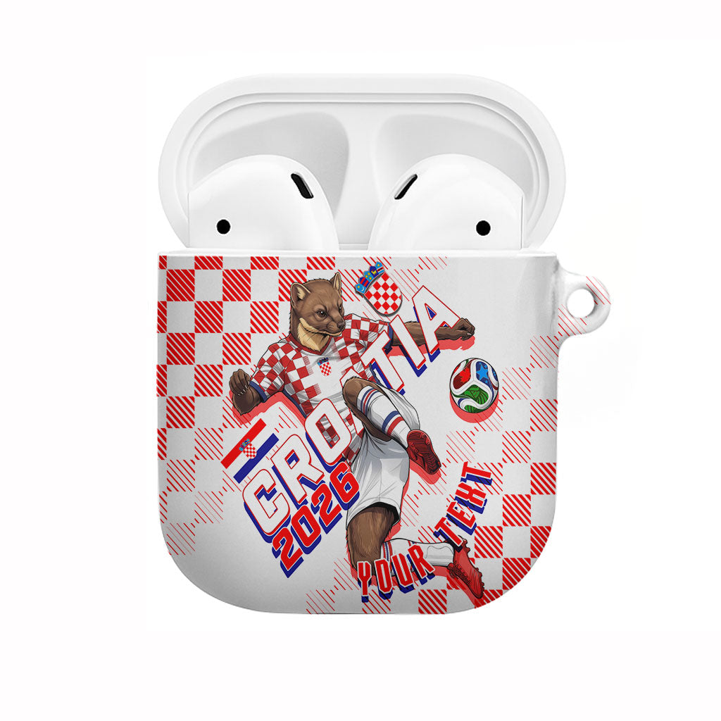 Personalized Croatia Soccer 2026 AirPods Case Funa Zlatica Football Mascot - Sahovnica Croatian Checkerboard